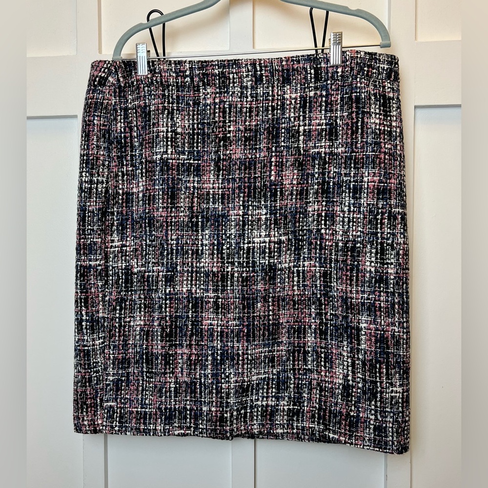 Loft Ann Taylor Women's Pink Black Tweed Pencil Skirt Size 16 Career Work Lined - Picture 1 of 7